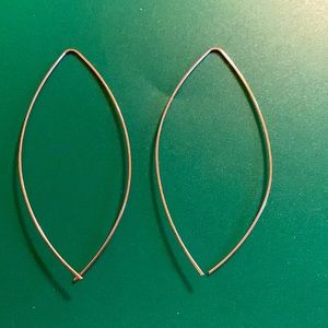 Silver tone edgy slim 2.75” long bent open wire teardrop shaped earrings EUC
